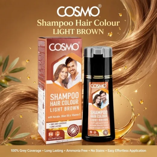 Cosmo Hair Color Shampoo Light Brown 180ml bottle available in Pakistan