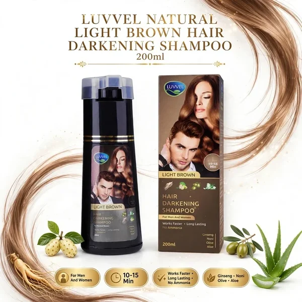 Luvvel Hair Darkening Shampoo Light Brown bottle for hair color in Pakistan
